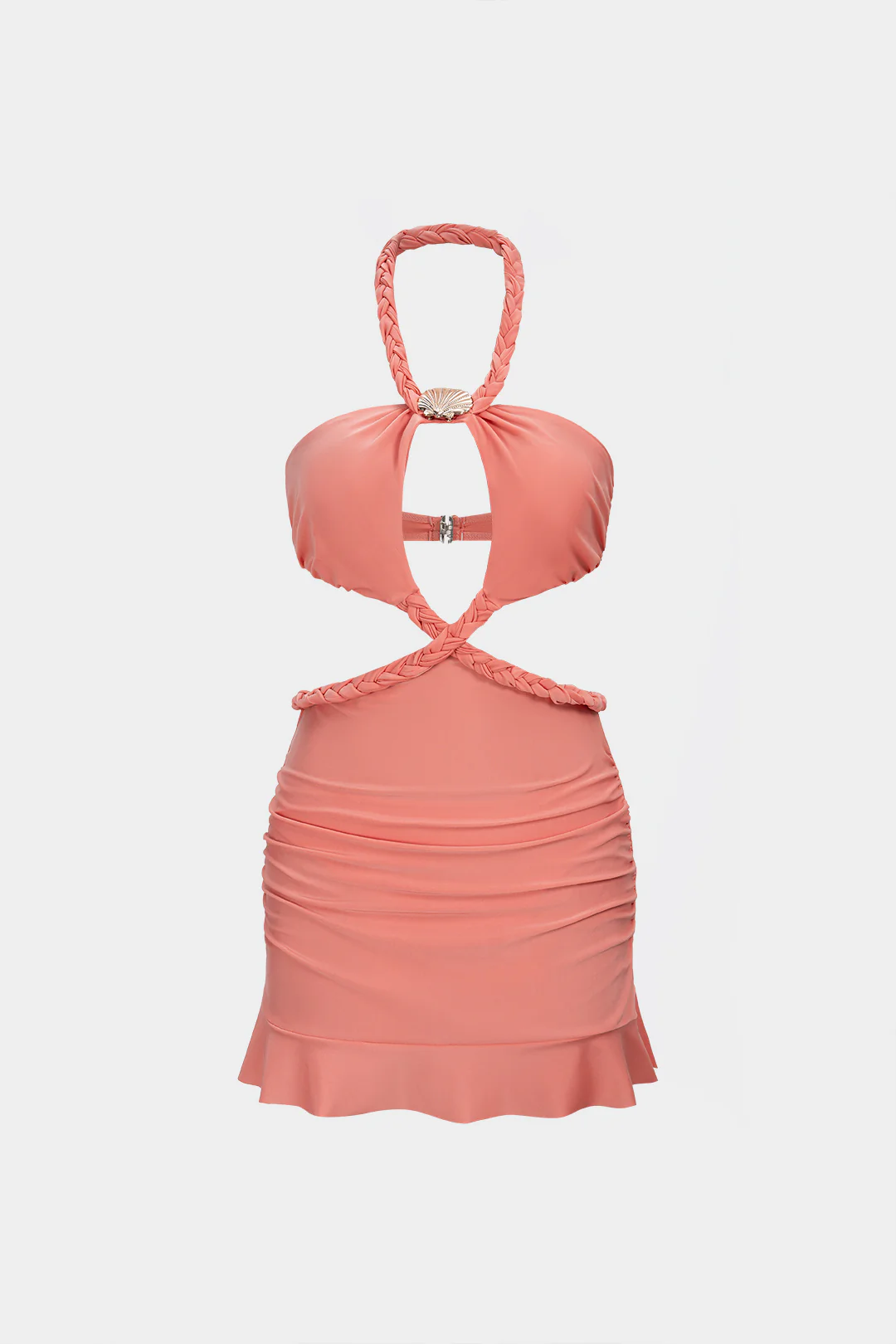Braided Halter Cut Out Sleeveless Mini Dress - Weenar