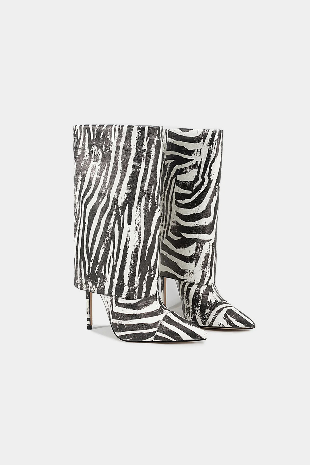Zebra Print Leather Pointed Toe Ankle Boots - Weenar
