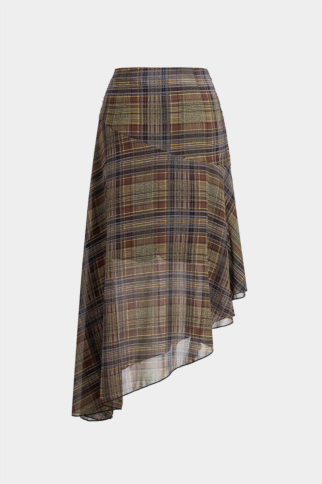 Plaid Ruched Asymmetrical Hem Skirt - Weenar
