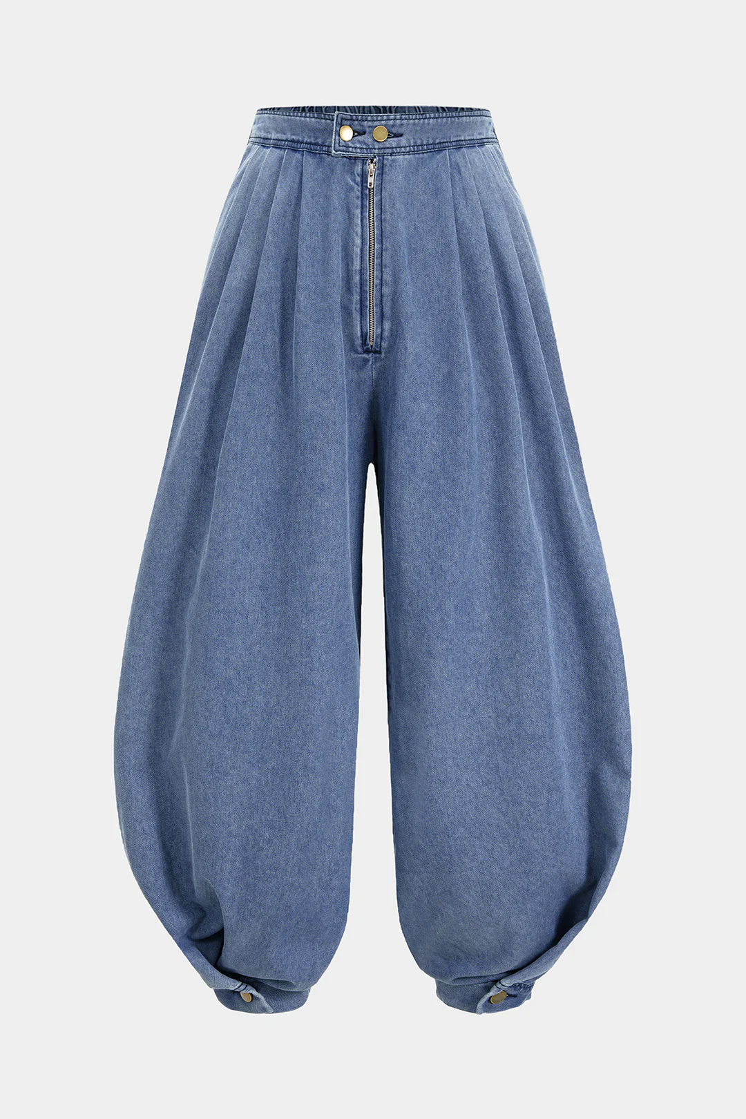 Plus Size Denim High Waist Zipper Barrel Balloon Jeans - Weenar