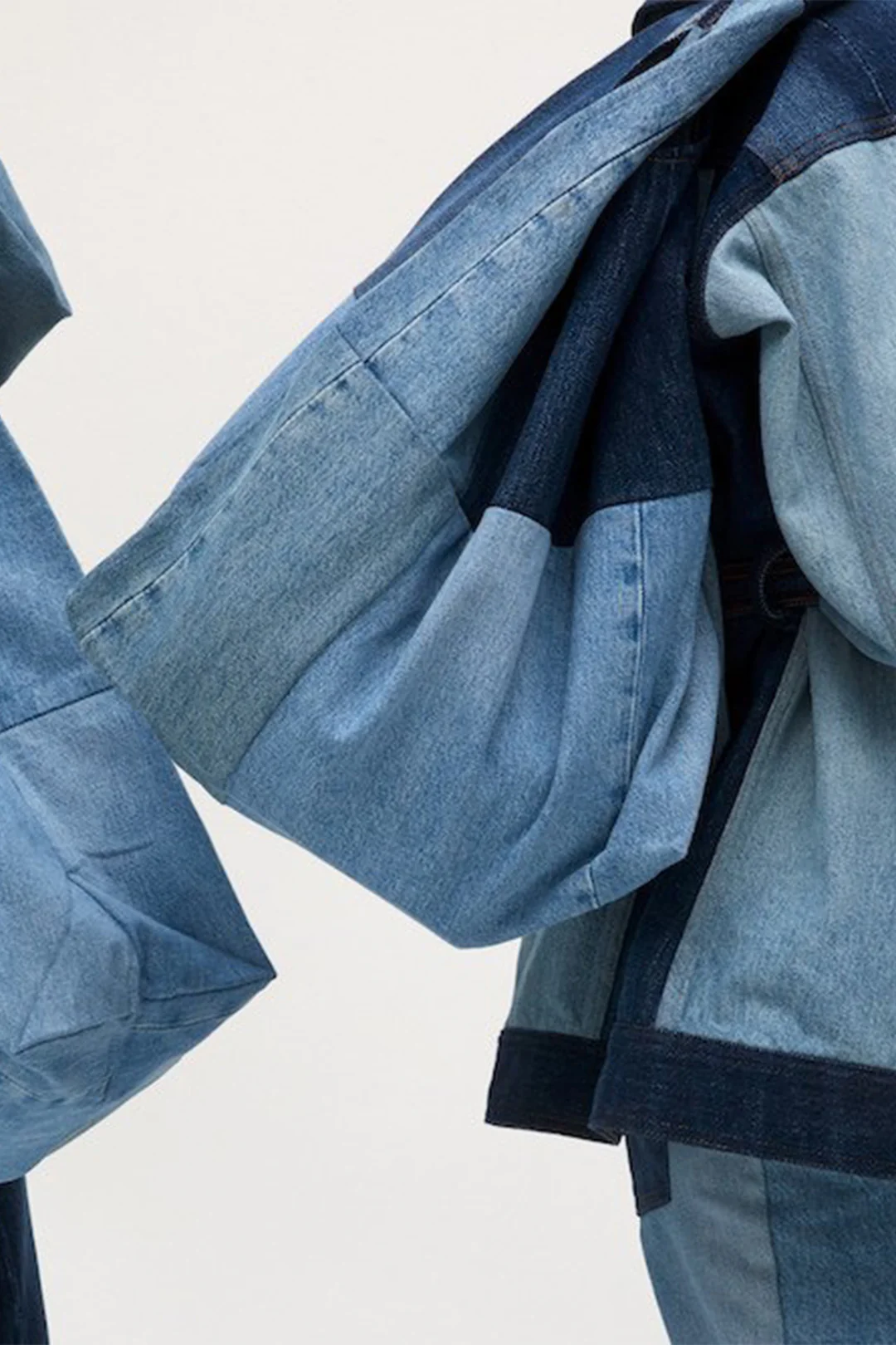 Denim Color-Block Washed Tote Bag - Weenar