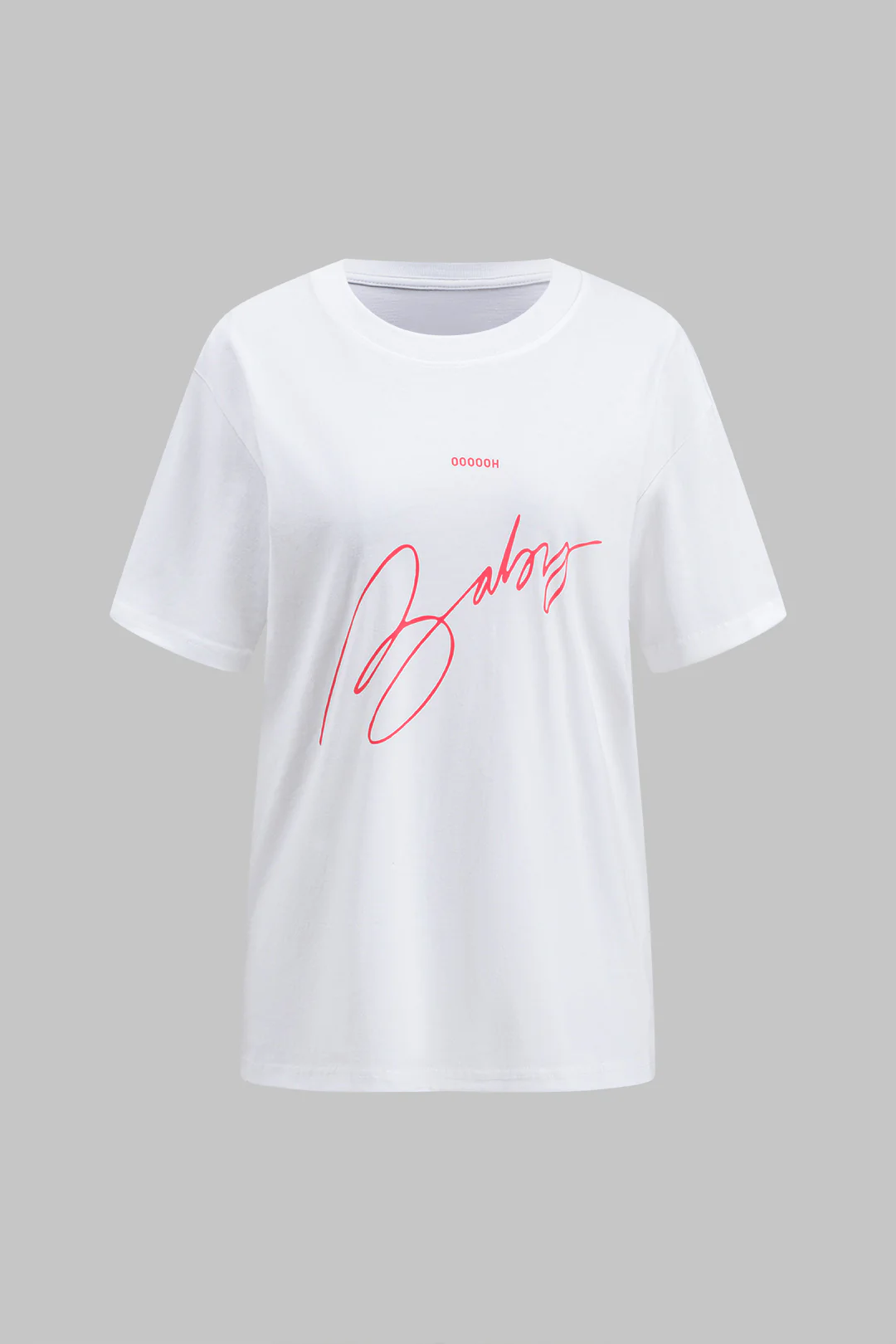 Letter Print Round Neck Short Sleeve T-Shirt - Weenar
