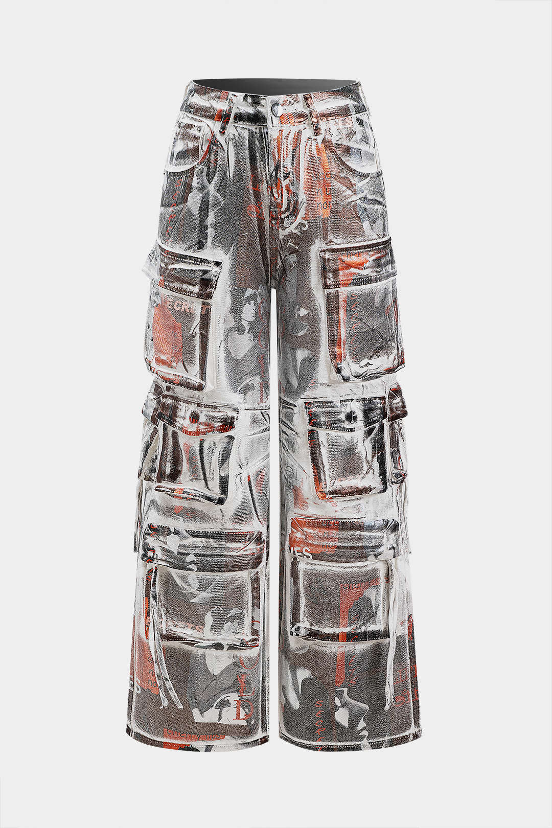 Denim Letter Print Tie Dye Pocket High Jeans - Weenar