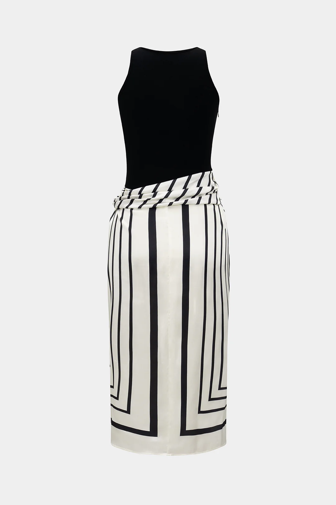Stripes Print Patchwork Sleeveless Midi Dress - Weenar