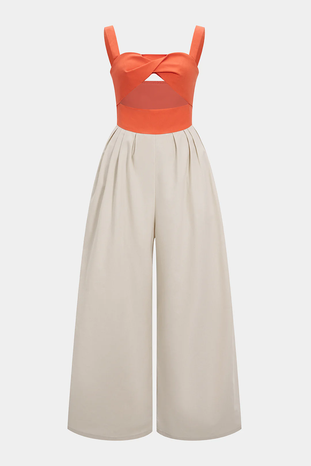 Contrast Cut Out Twist Knot Sleeveless Jumpsuit - Weenar