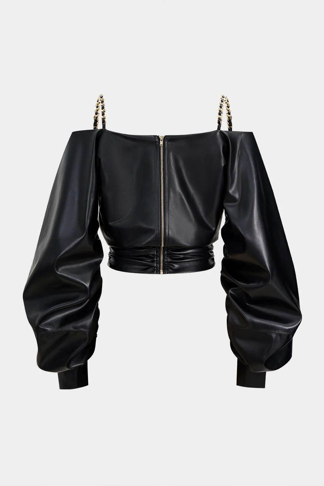 Faux Leather Metallic Crossed Long-Sleeve Shirt - Weenar