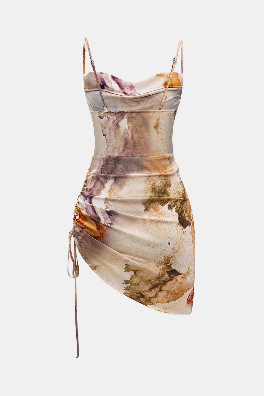 Watercolor Print Ruched Sleeveless Mini Dress - Weenar