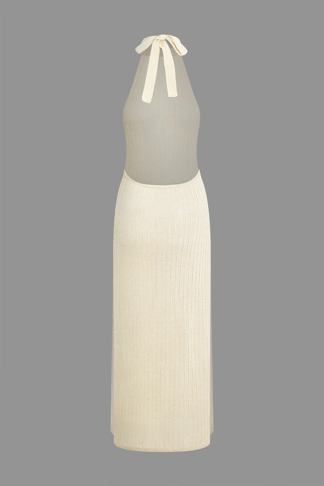 Knit Solid Halter Neck Tie-Back Backless Dress - Weenar
