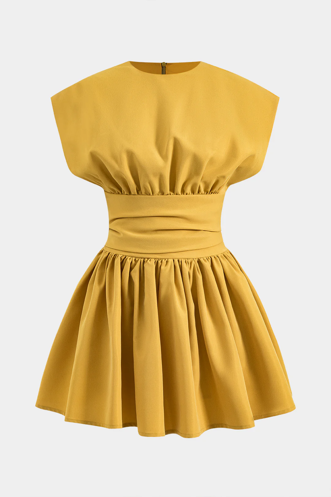 Ruched Zipper Sleeveless Mini Dress - Weenar