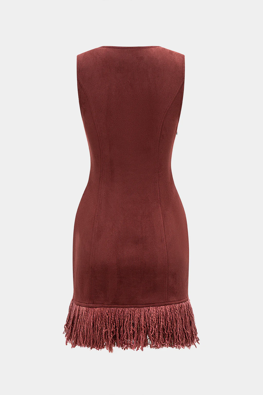 Suede Zipper Fringe Trim Tank Sleeveless Mini Dress - Weenar