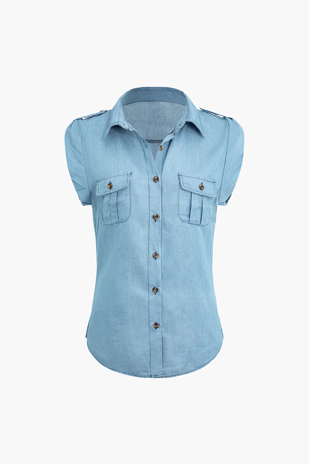 Denim V-Neck Pocket Sleeveless Shirt - Weenar