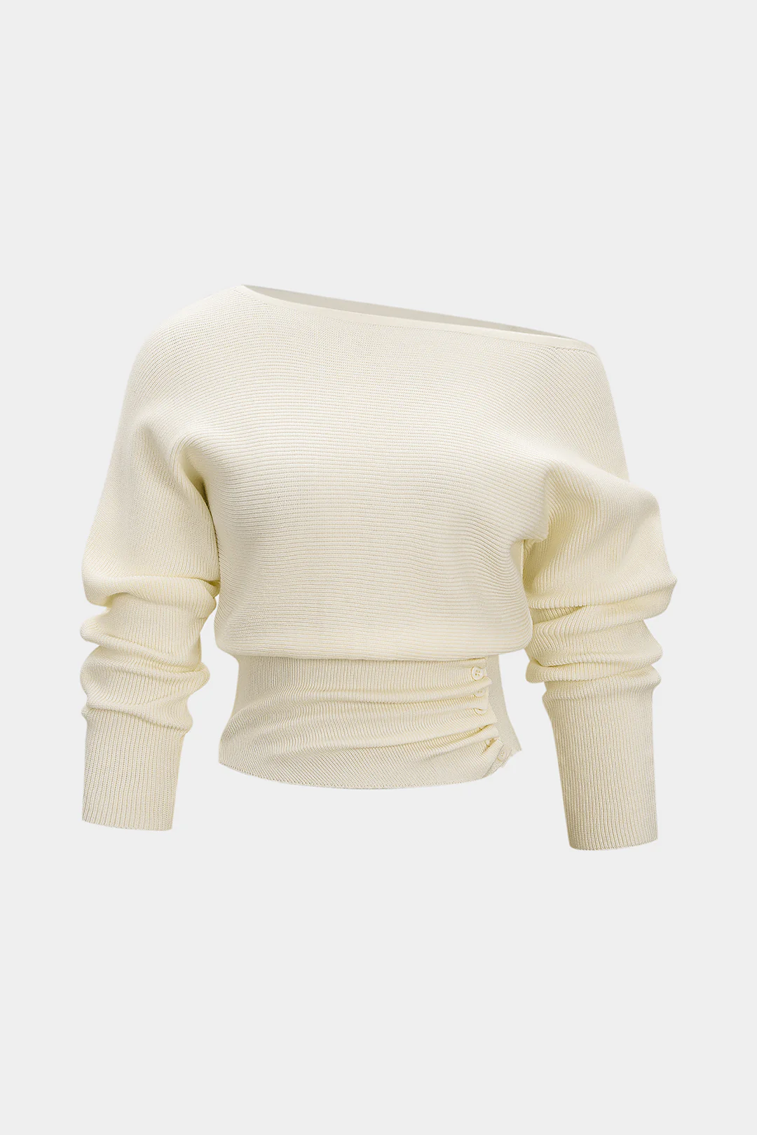 Asymmetrical Ruched Batwing Long-Sleeve Top - Weenar