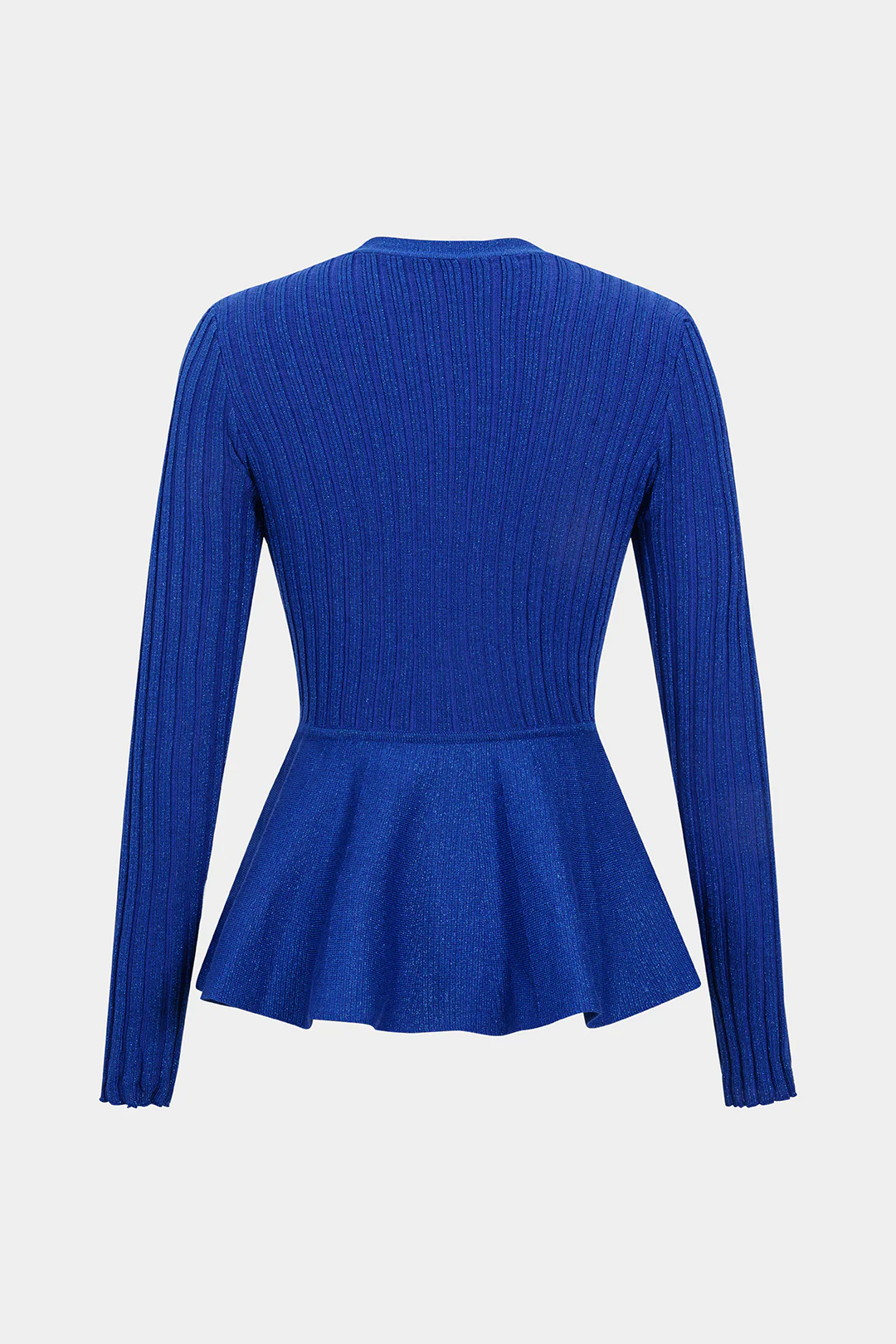 Knit V-Neck Ribbed Ruched Hem Long-Sleeve Top - Weenar
