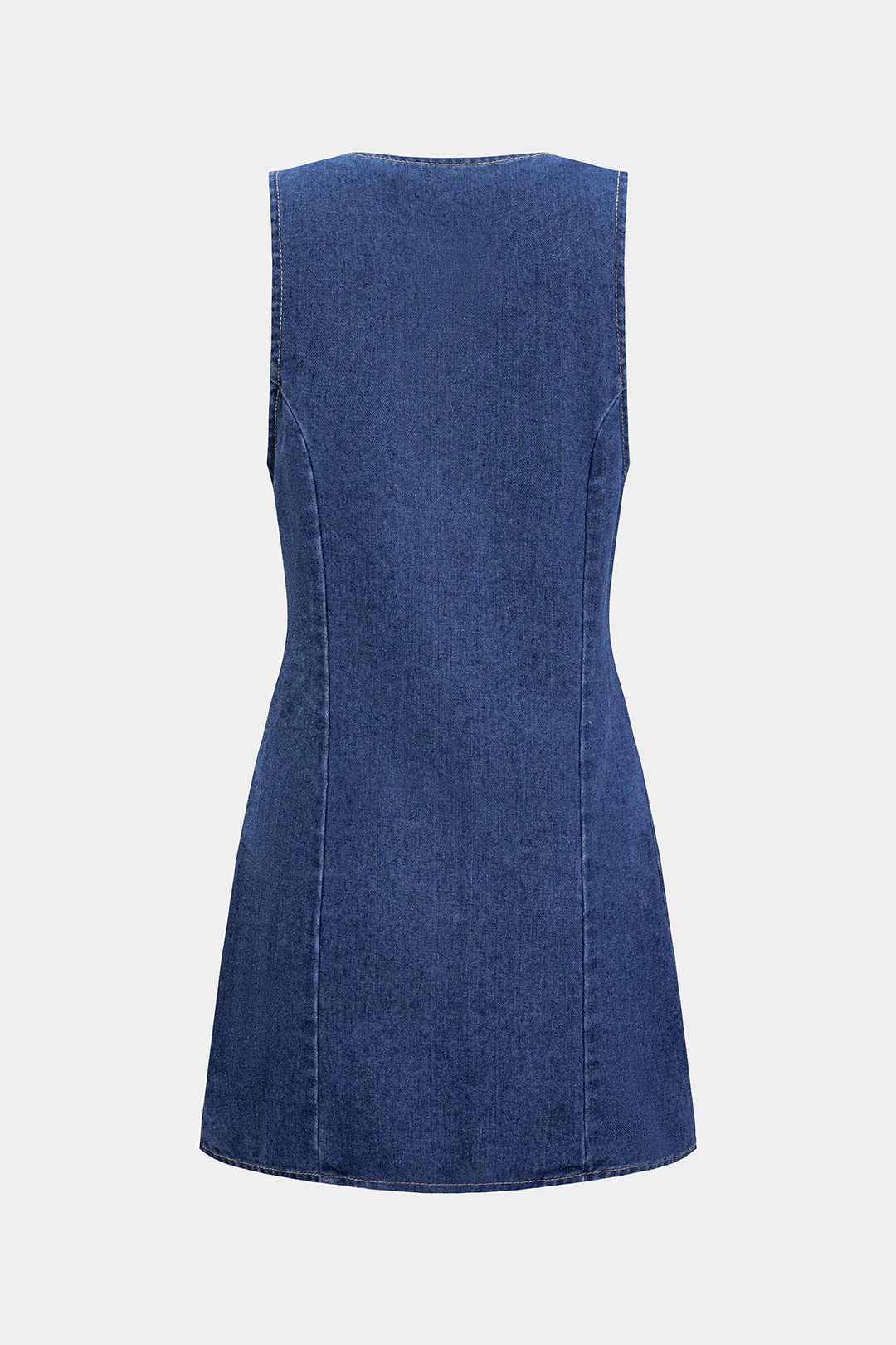 Denim Round Neck Button Sleeveless Dress - Weenar
