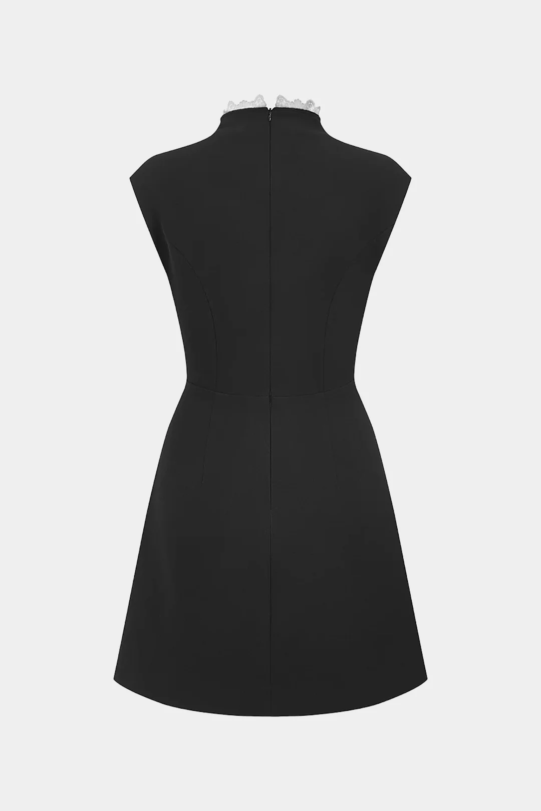 Patchwork Lace Mock Neck Sleeveless Mini Dress - Weenar