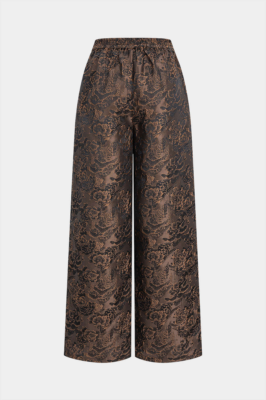 Jacquard Floral Print Shirred Waistband Ruched Pants - Weenar