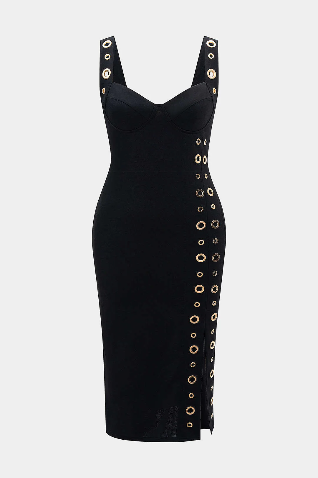 Plus Size Metallic Eyelet High Slit Sleeveless Maxi Dress - Weenar