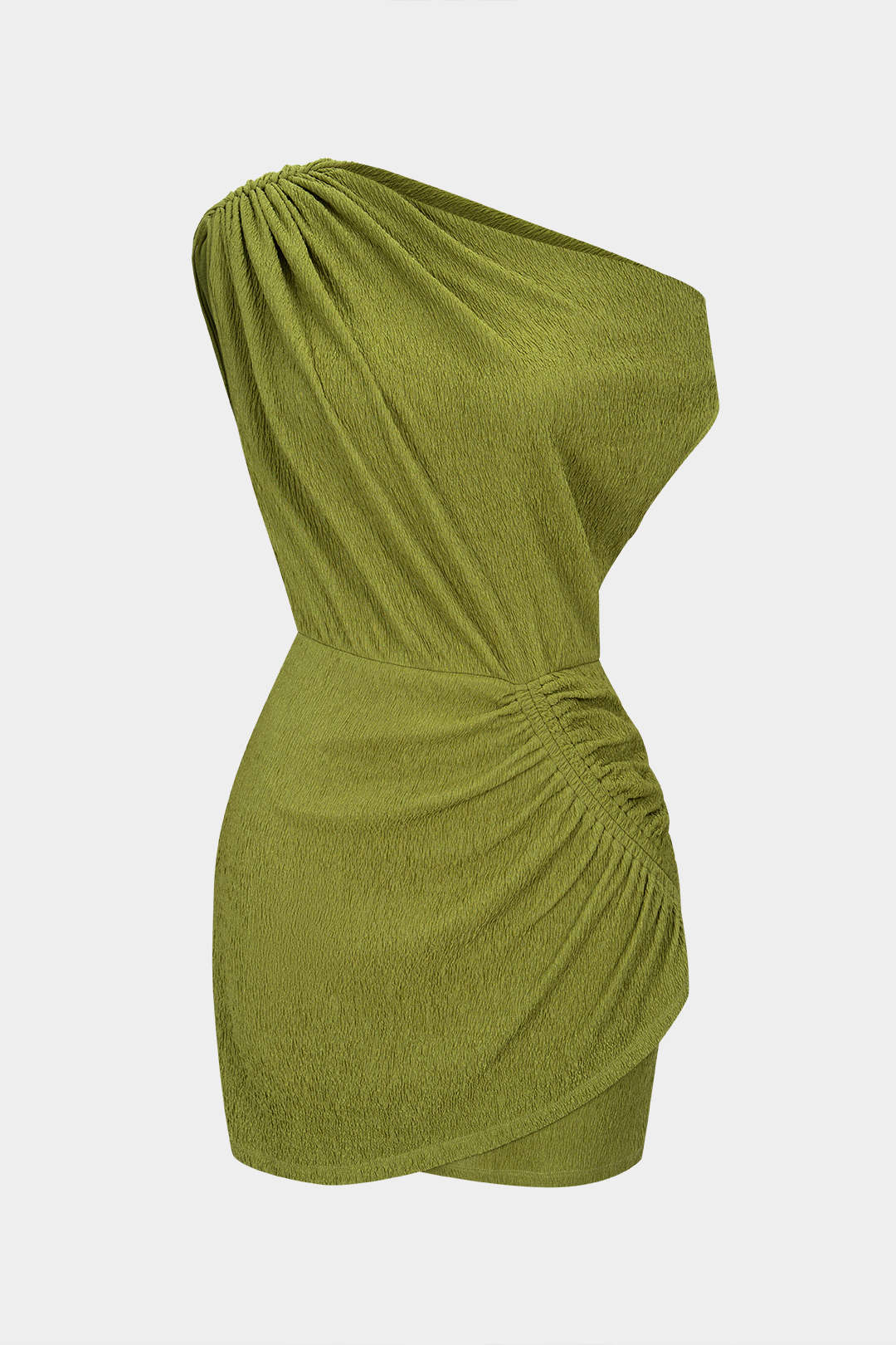 One Shoulder Asymmetrical Ruched Sleeveless Mini Dress - Weenar