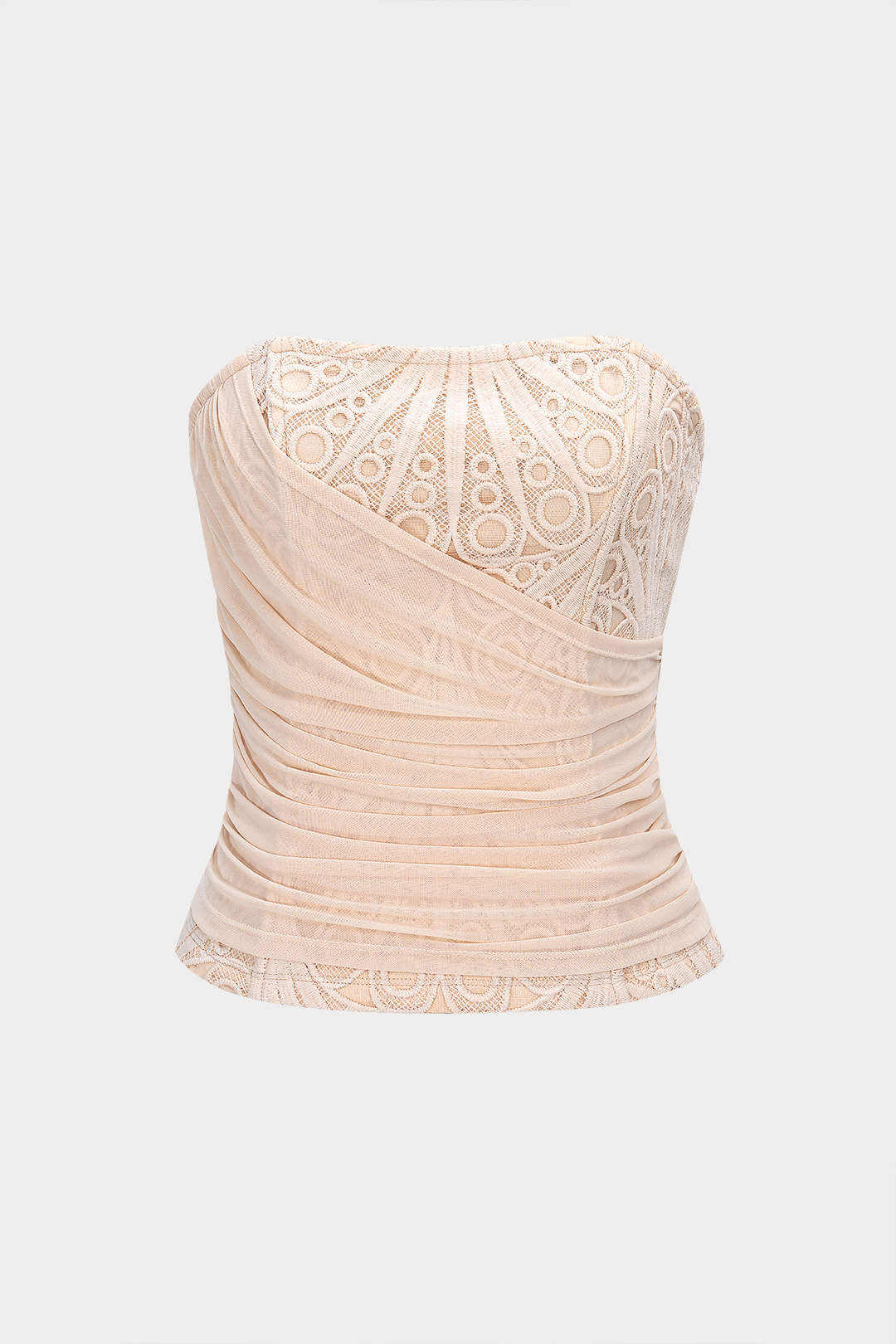 Mesh Lace Patchwork Zipper Tube Top - Weenar