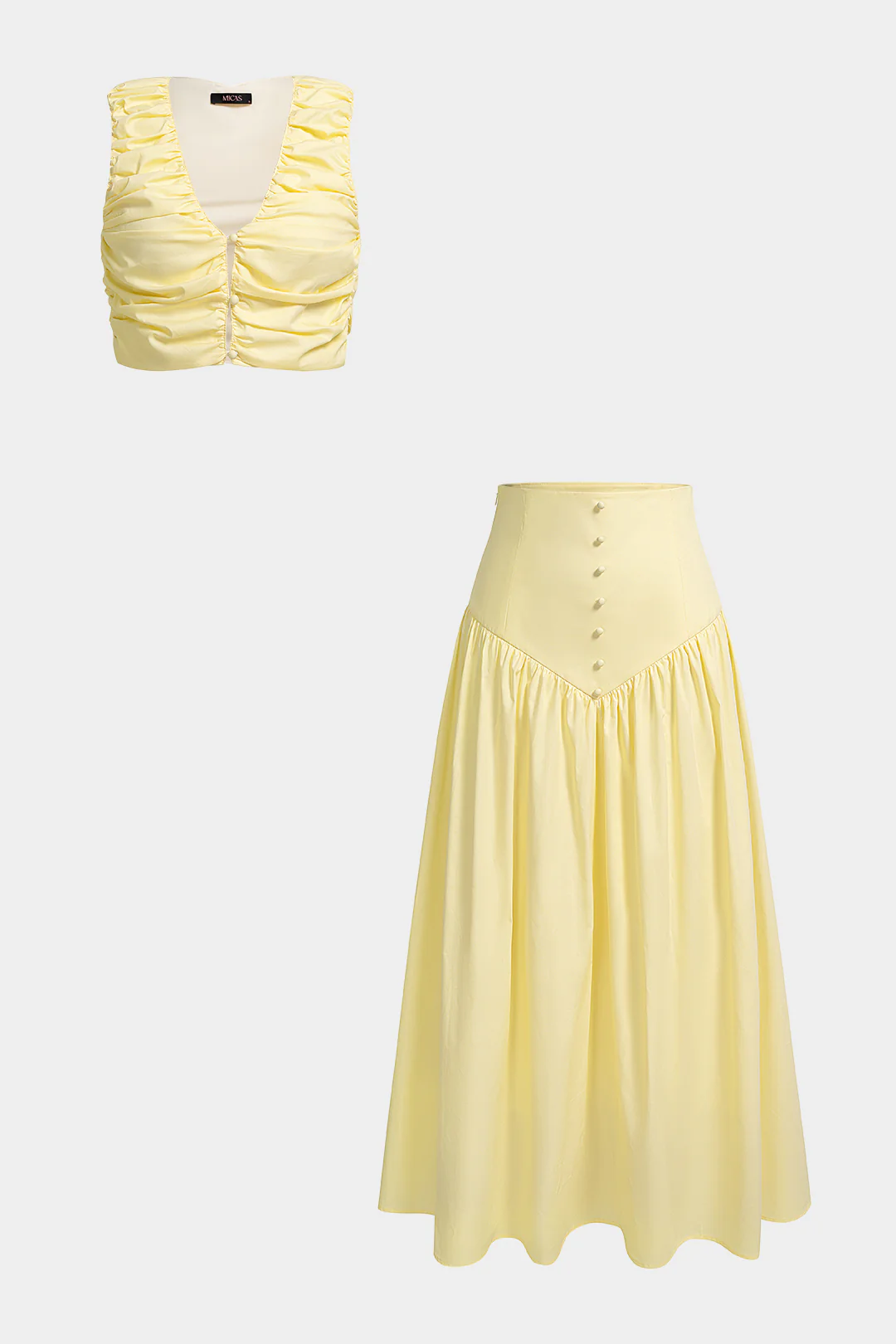 V-Neck Ruched Tank Top And High Waist Skirt Set - Weenar