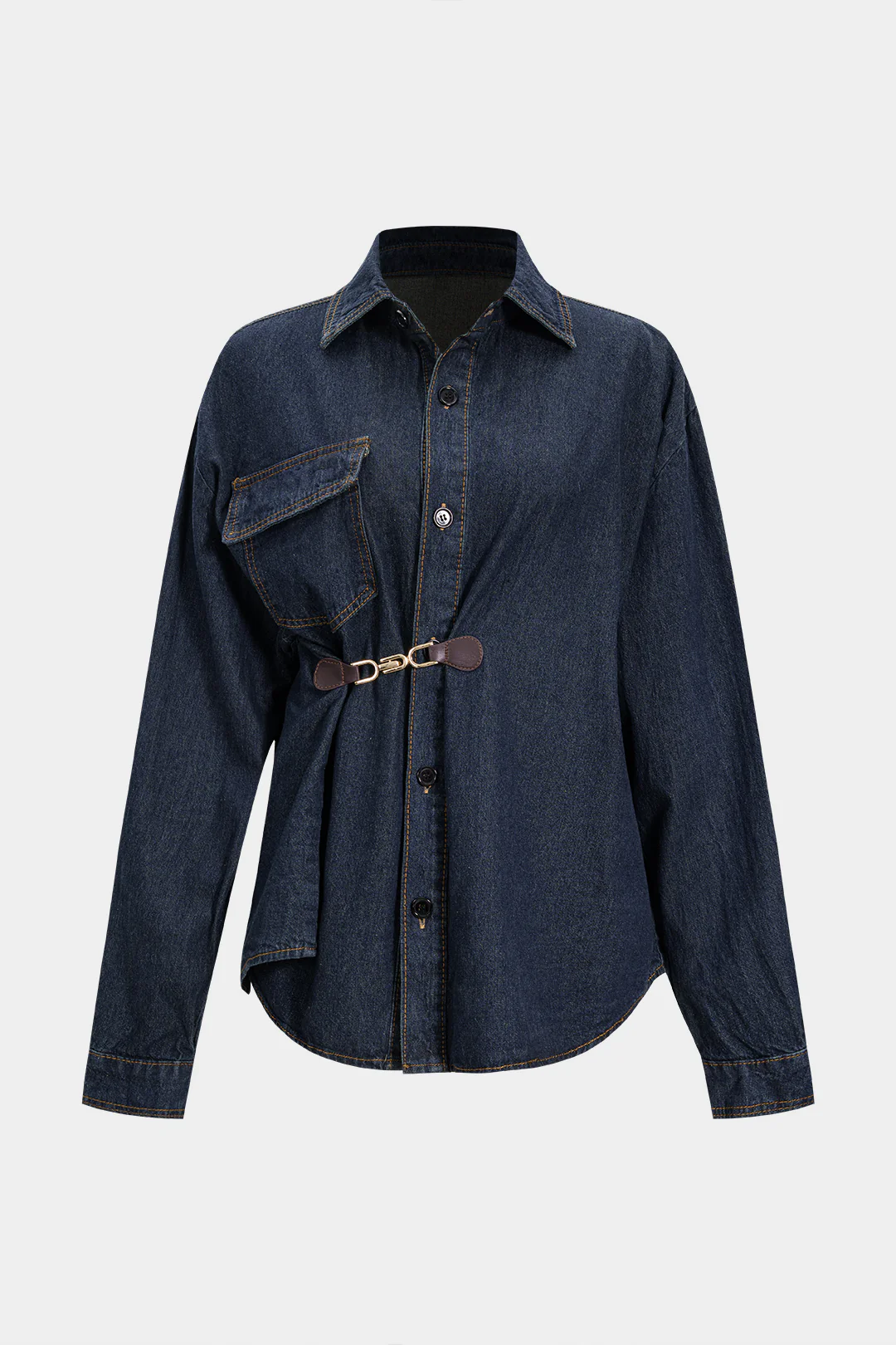 Denim Asymmetrical Metallic Buckle Outerwear - Weenar