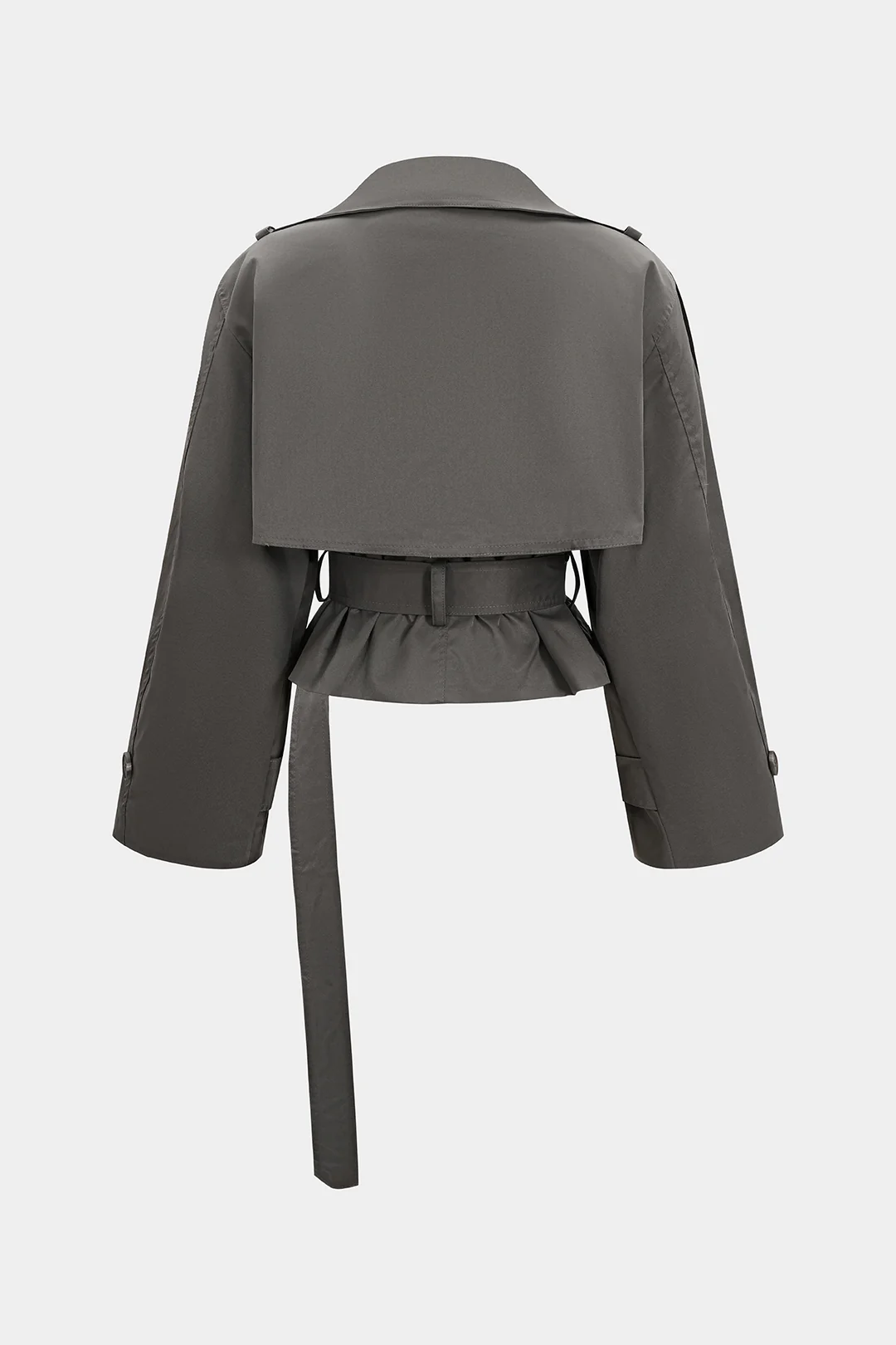Solid Belted Cropped Jacket - Weenar