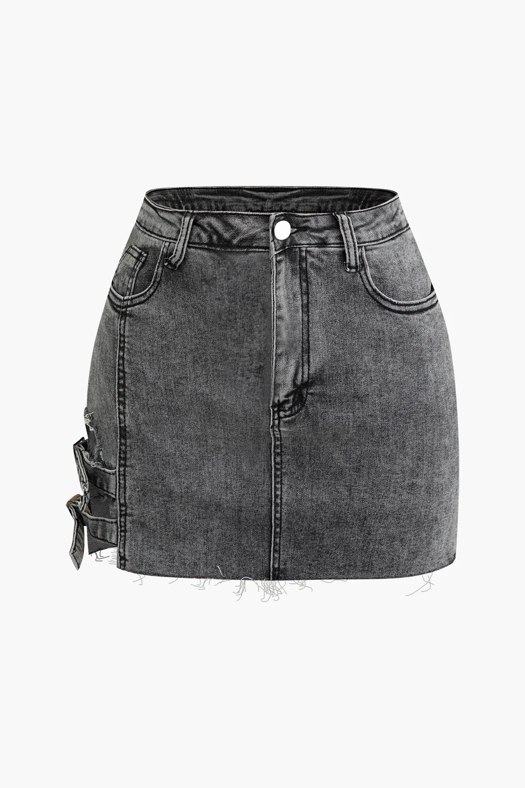 Denim Zipper Pocket Ripped Side Skirt - Weenar
