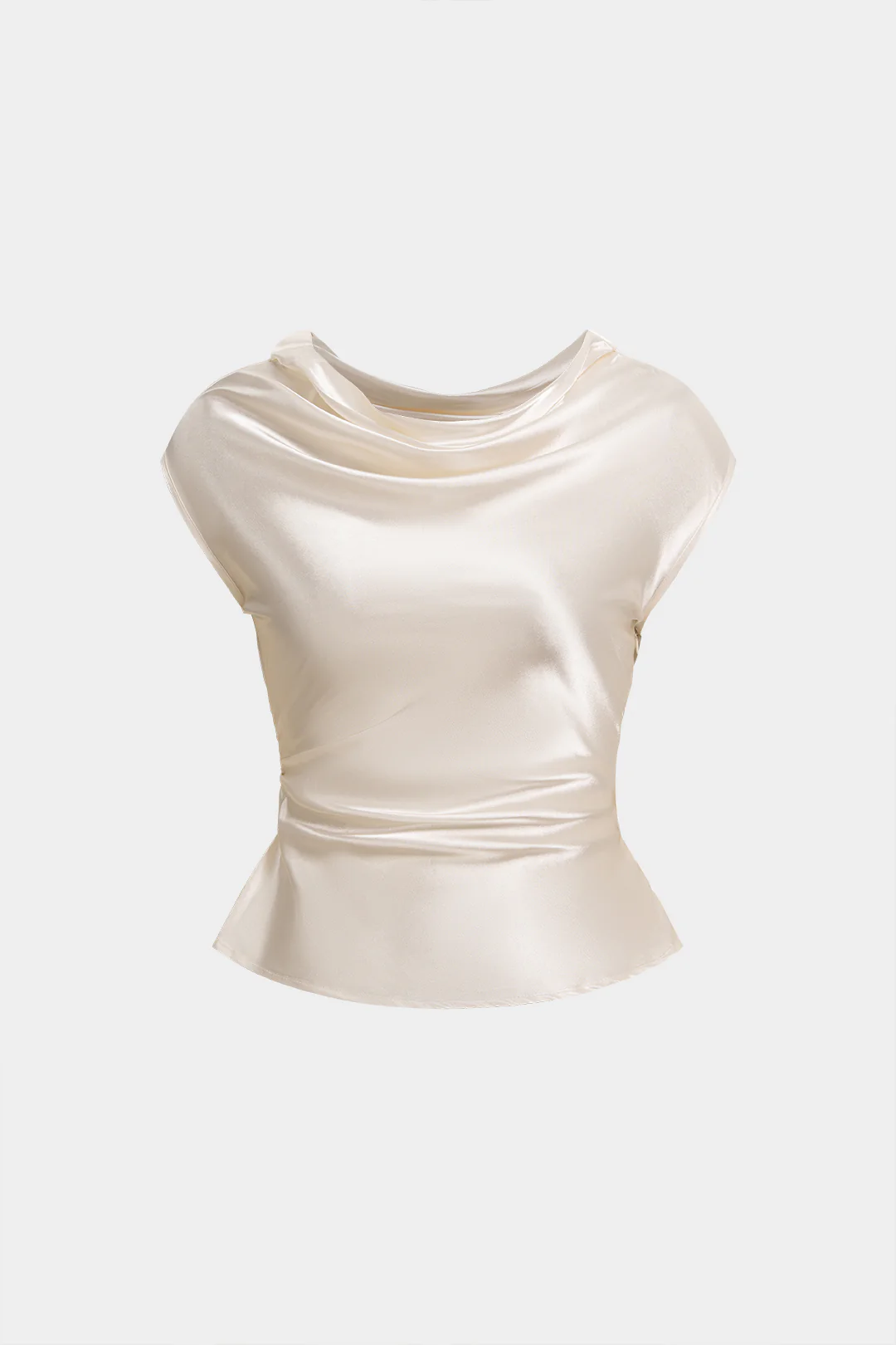 Satin Draped Neck Ruched Tank Top - Weenar