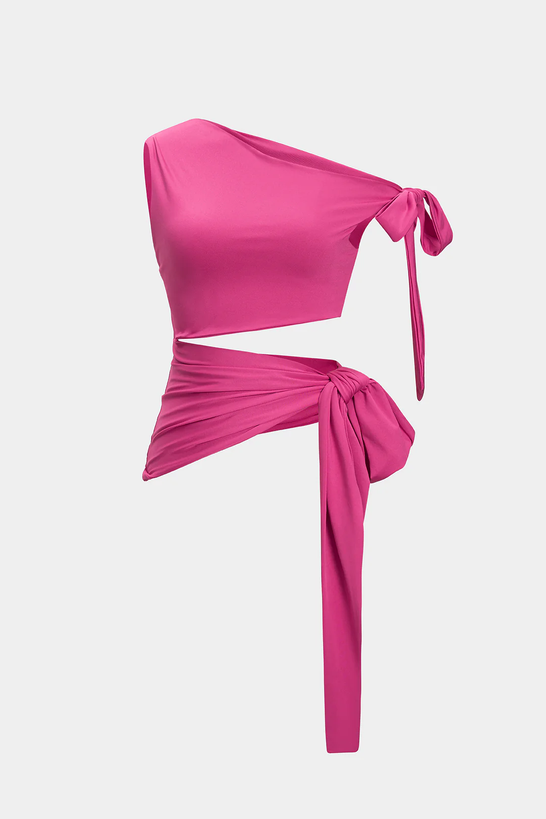 One Shoulder Cut Out Knotted Sleeveless T-Shirt - Weenar
