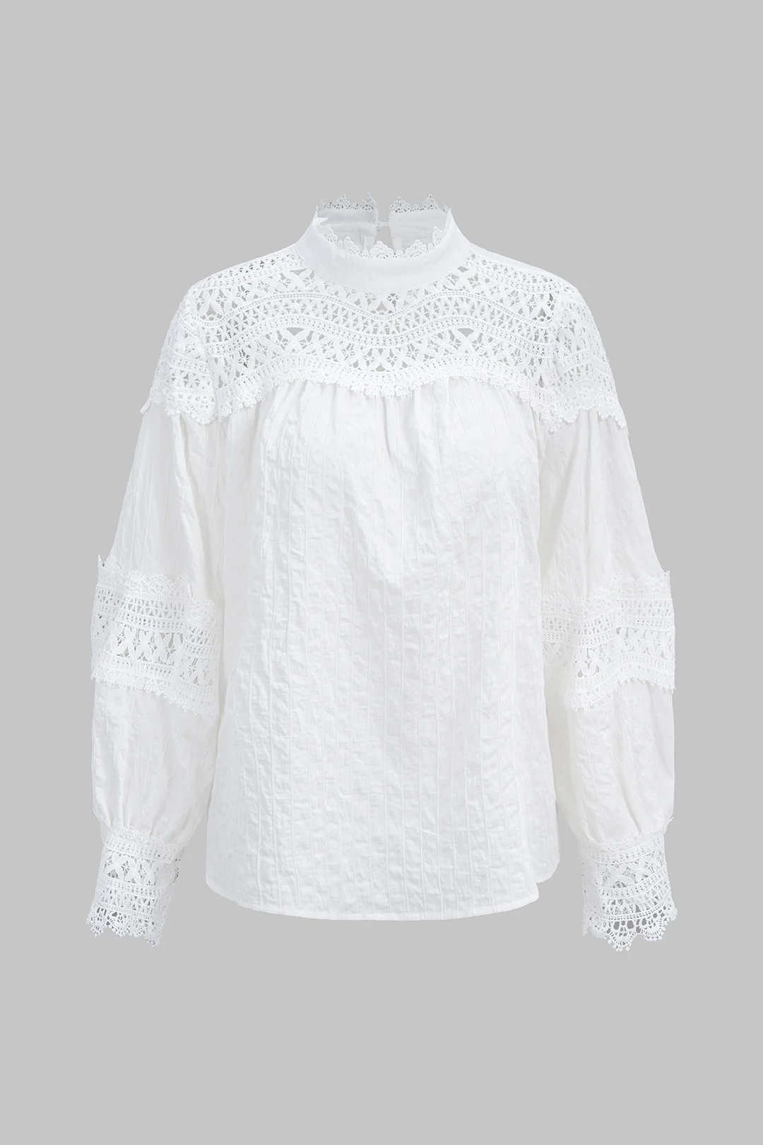 Lace Trim Cut Out Bell Long-Sleeve Shirt - Weenar