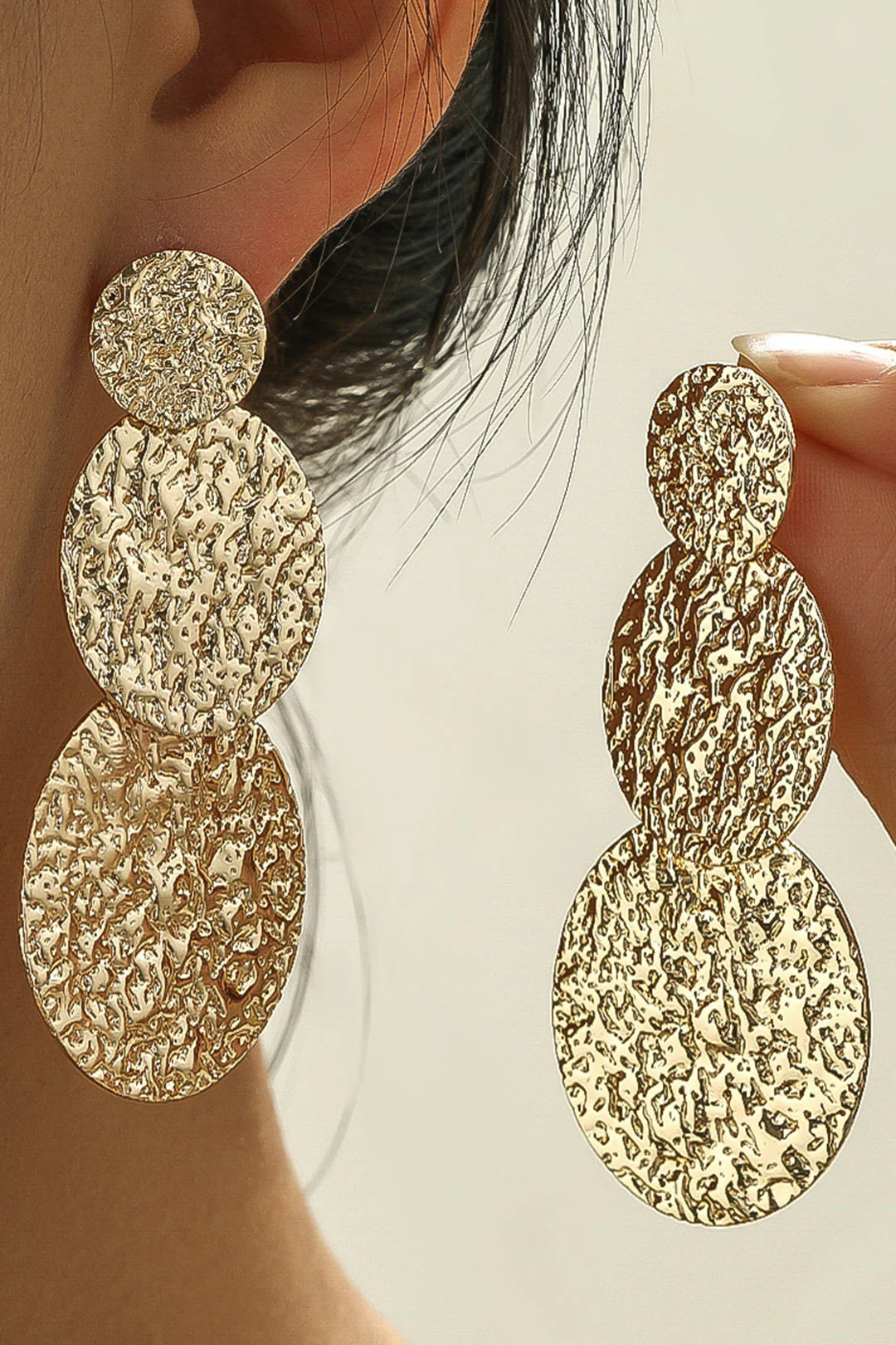 Gold Textured Geometry Earrings - Weenar