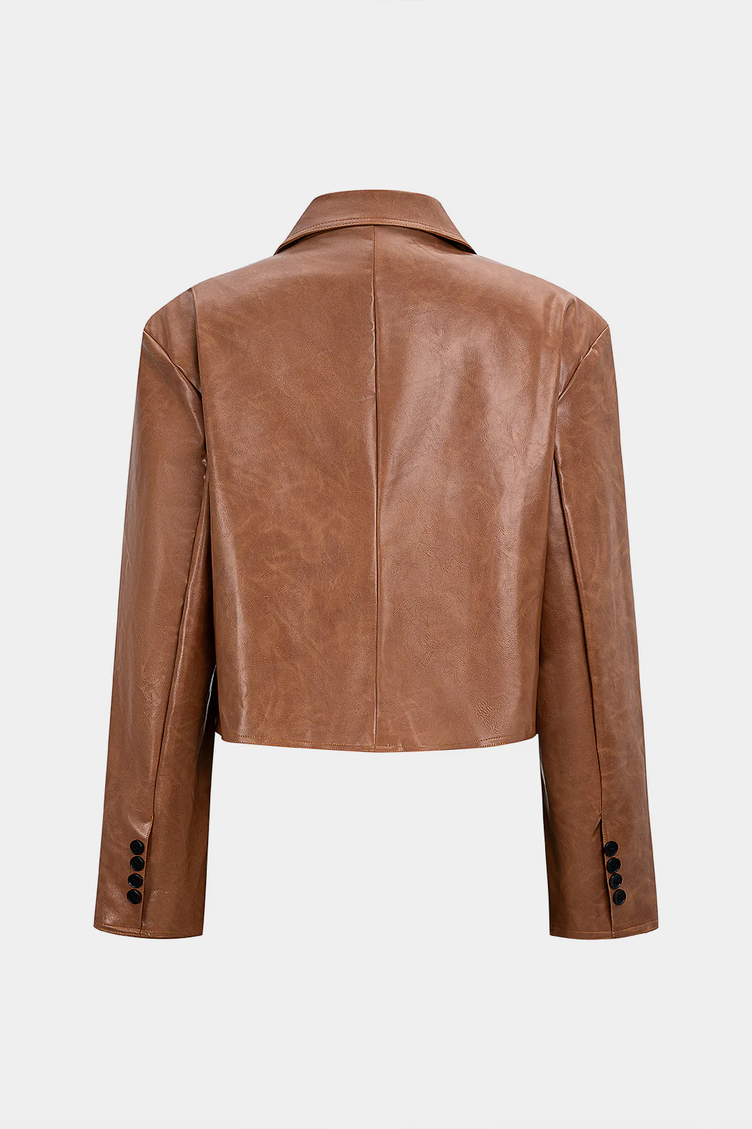 Faux Leather Notched Lapel Blazer - Weenar