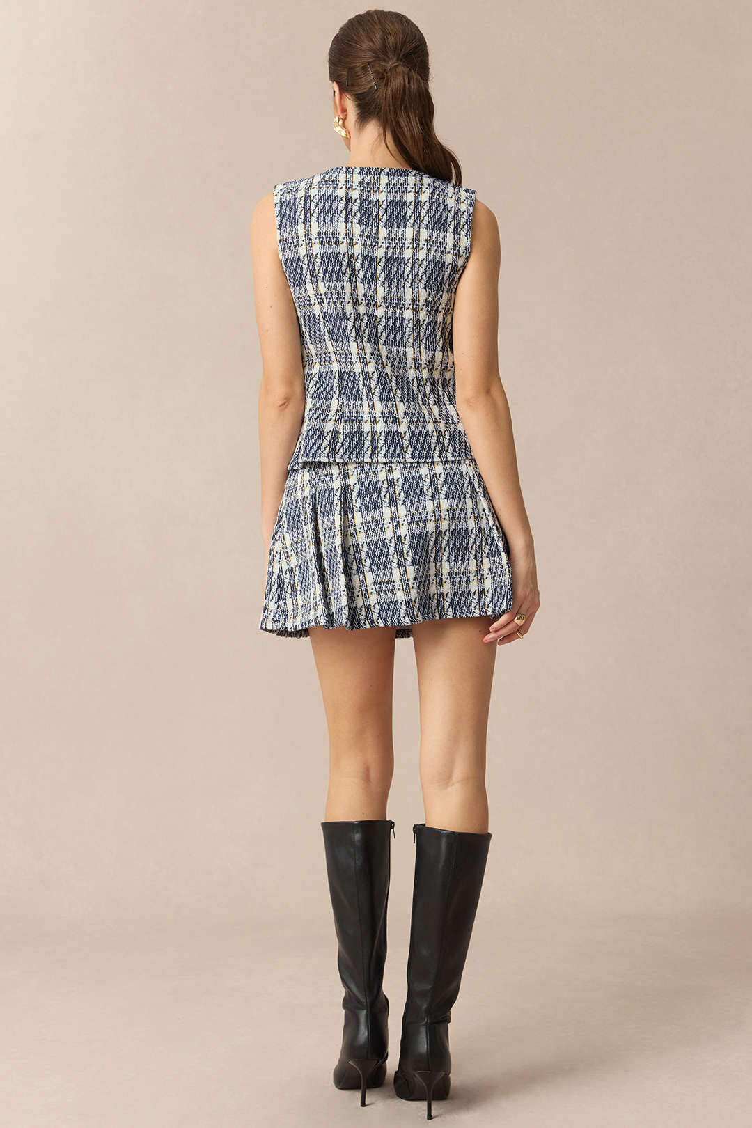 Plaid Print Round Neck Tank Top - Weenar