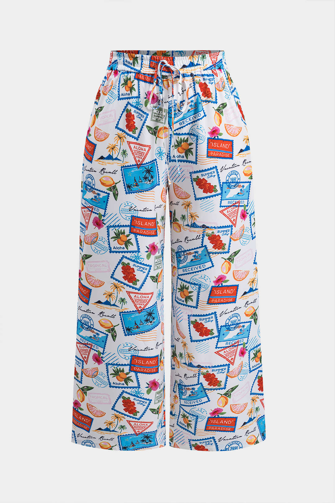 Plus Size Pop Art Print Tie Front Wide Leg Trousers - Weenar