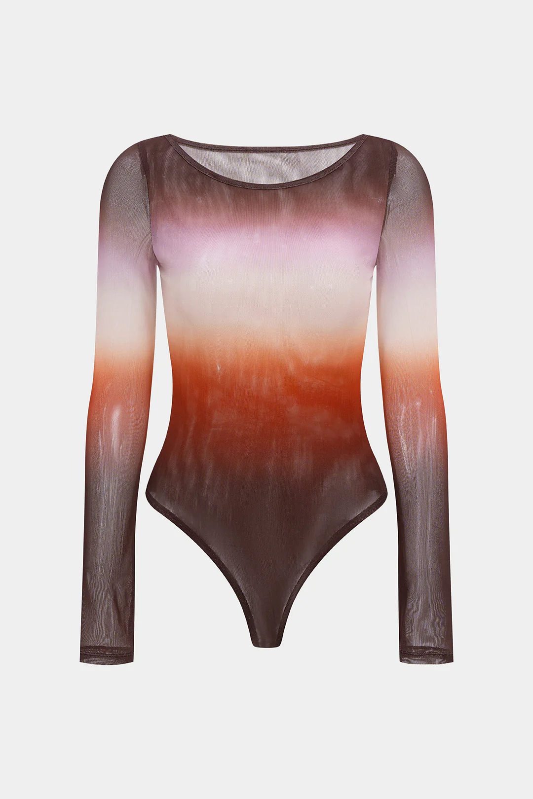 Ombre Print Mesh Round Neck Long Sleeve Bodysuit - Weenar