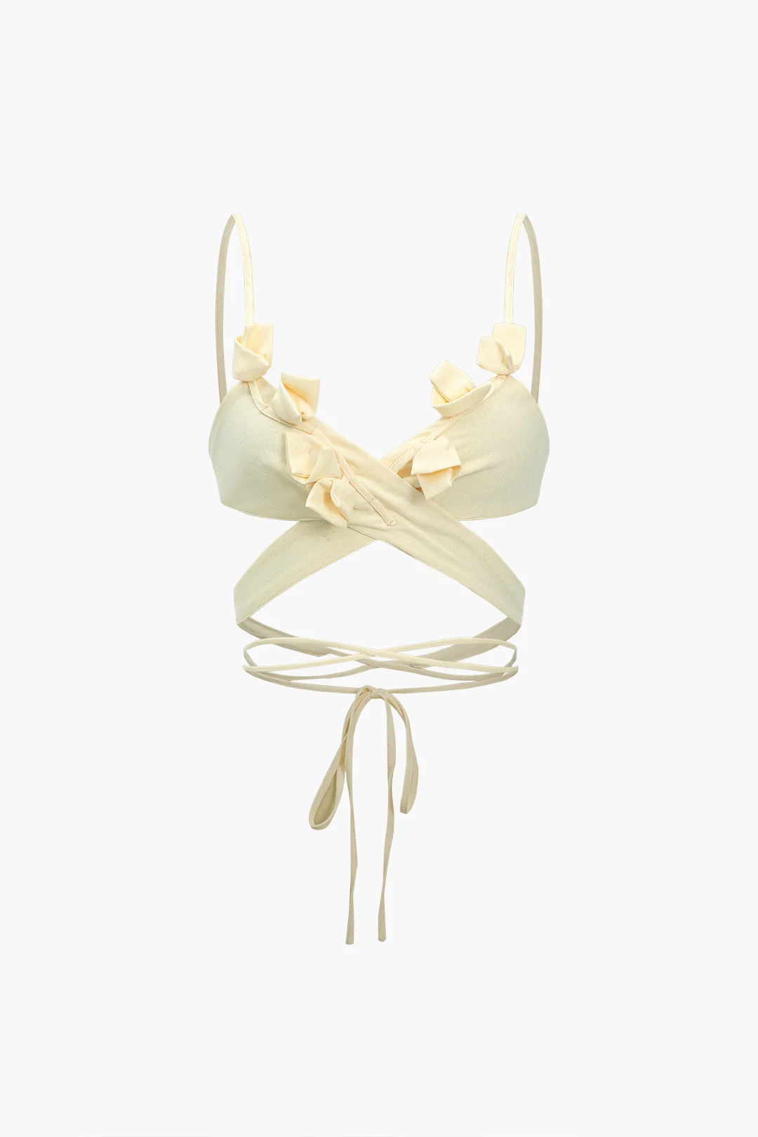 3D Floral Crossed Tie Up Cami Top - Weenar