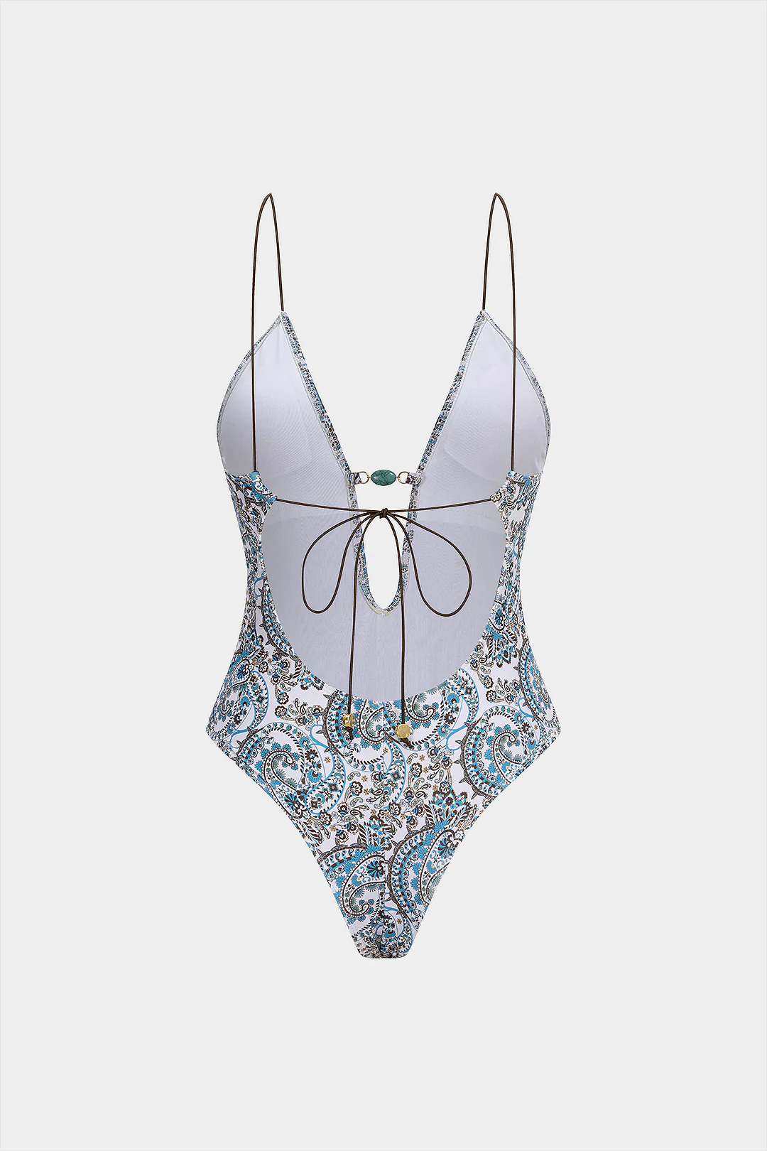 Artistic Print V-Neck Tie Back Backless Swimsuit - Weenar