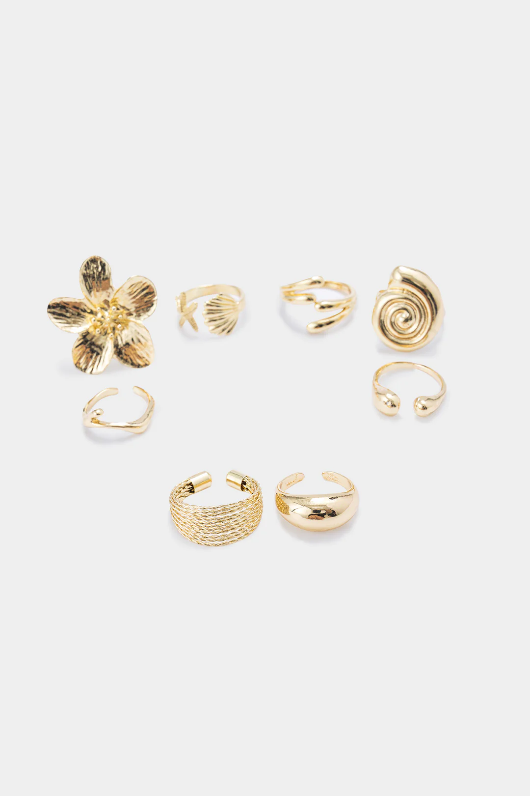 Shell Starfish Flower Irregular Metallic Open Ring Set - Weenar