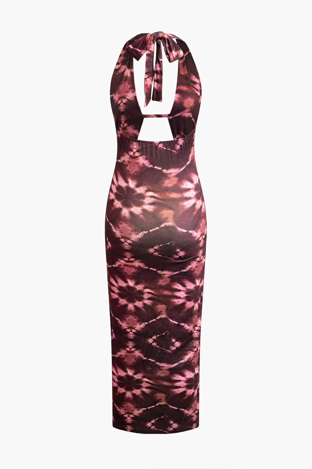Tie Dye Print Backless Tie Up Sleeveless Maxi Dress - Weenar
