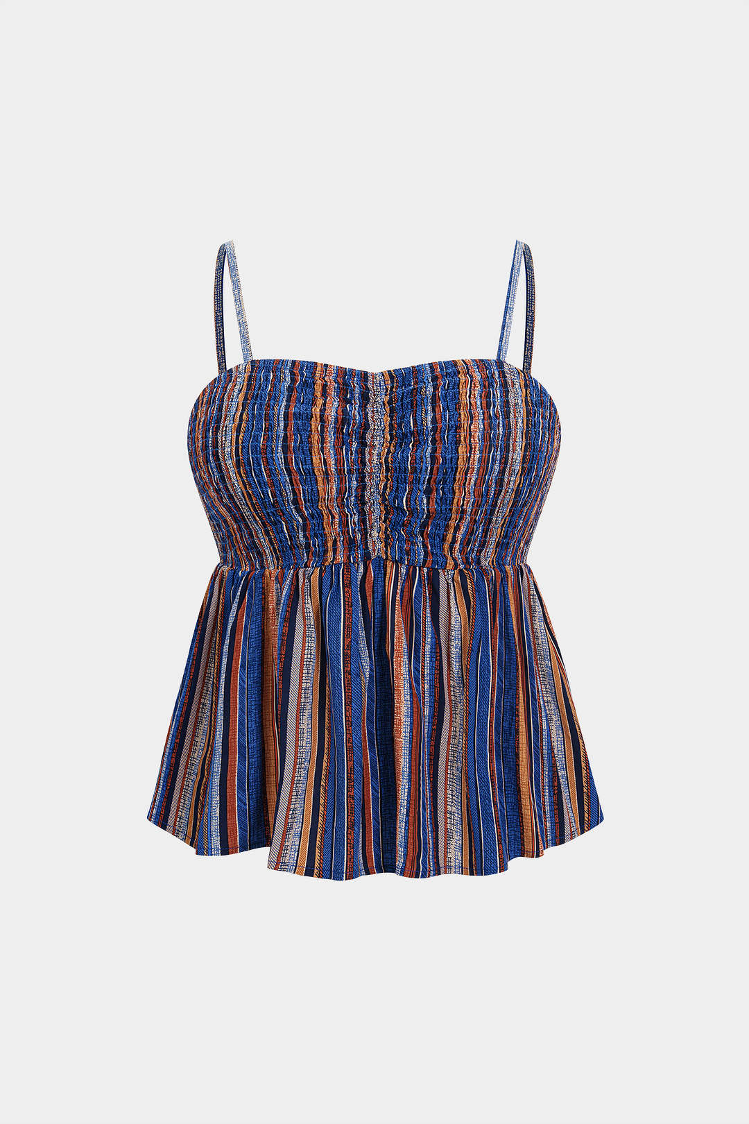 Plus Size Stripes Print Shirred Slip Cami Top - Weenar