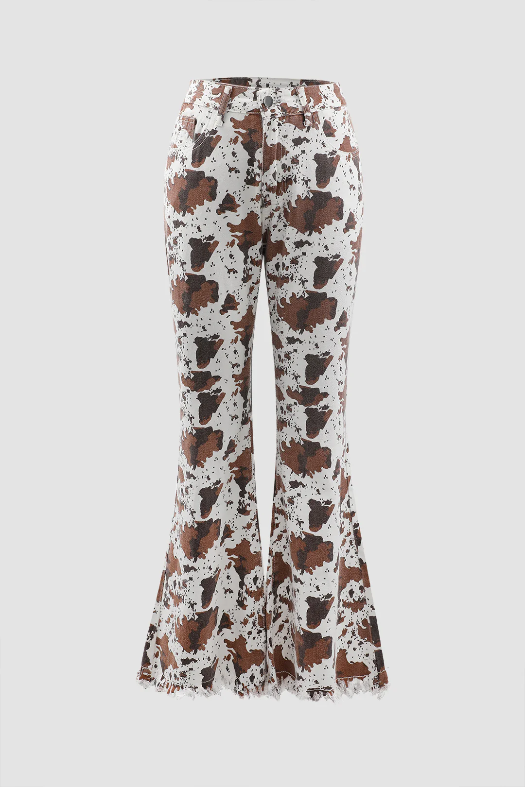 Denim Contrast Print Zipper Flared Pants - Weenar