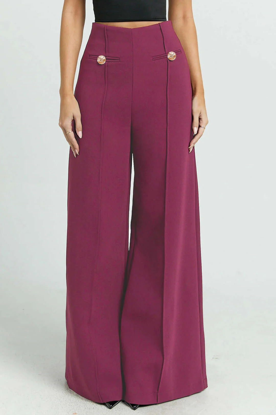 Solid High Waist Wide Leg Pants - Weenar