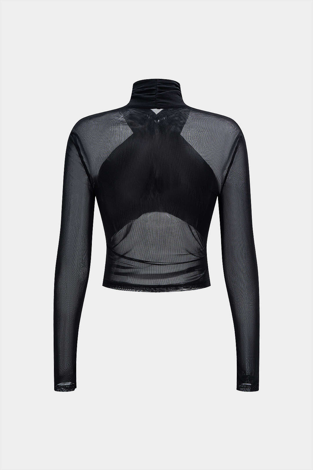 Mesh Sheer Ruched Long-Sleeve Top - Weenar