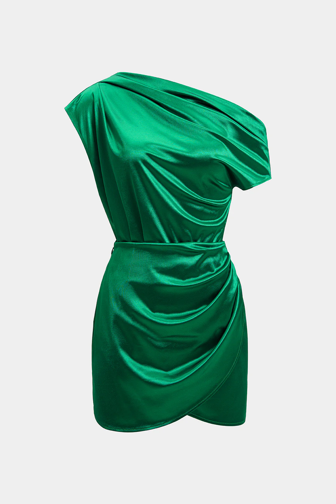 Satin One Shoulder Ruched Top And Asymmetrical Skirt Set - Weenar