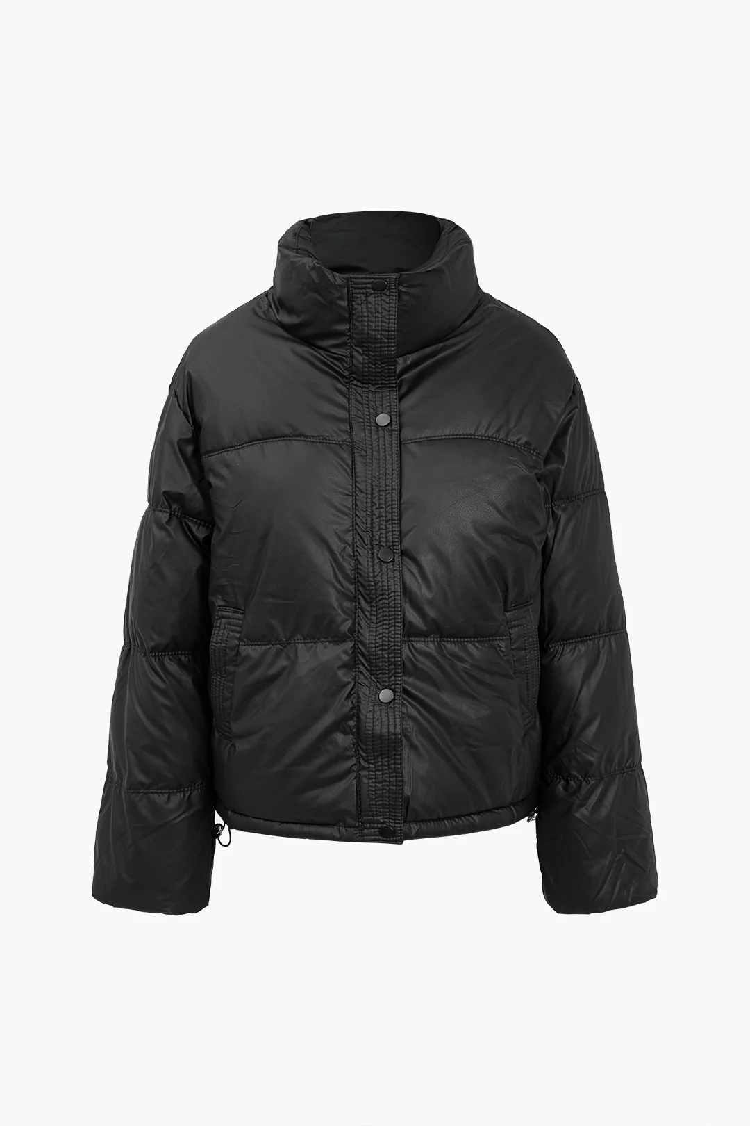 Stand Collar Button Zipper Padded Puffer - Weenar