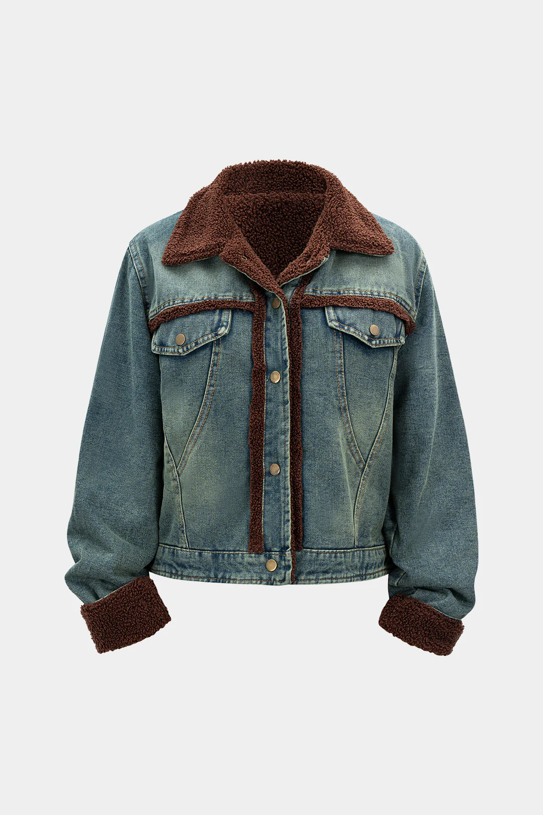 Denim Patchwork Button Fake Pockets Outerwear - Weenar