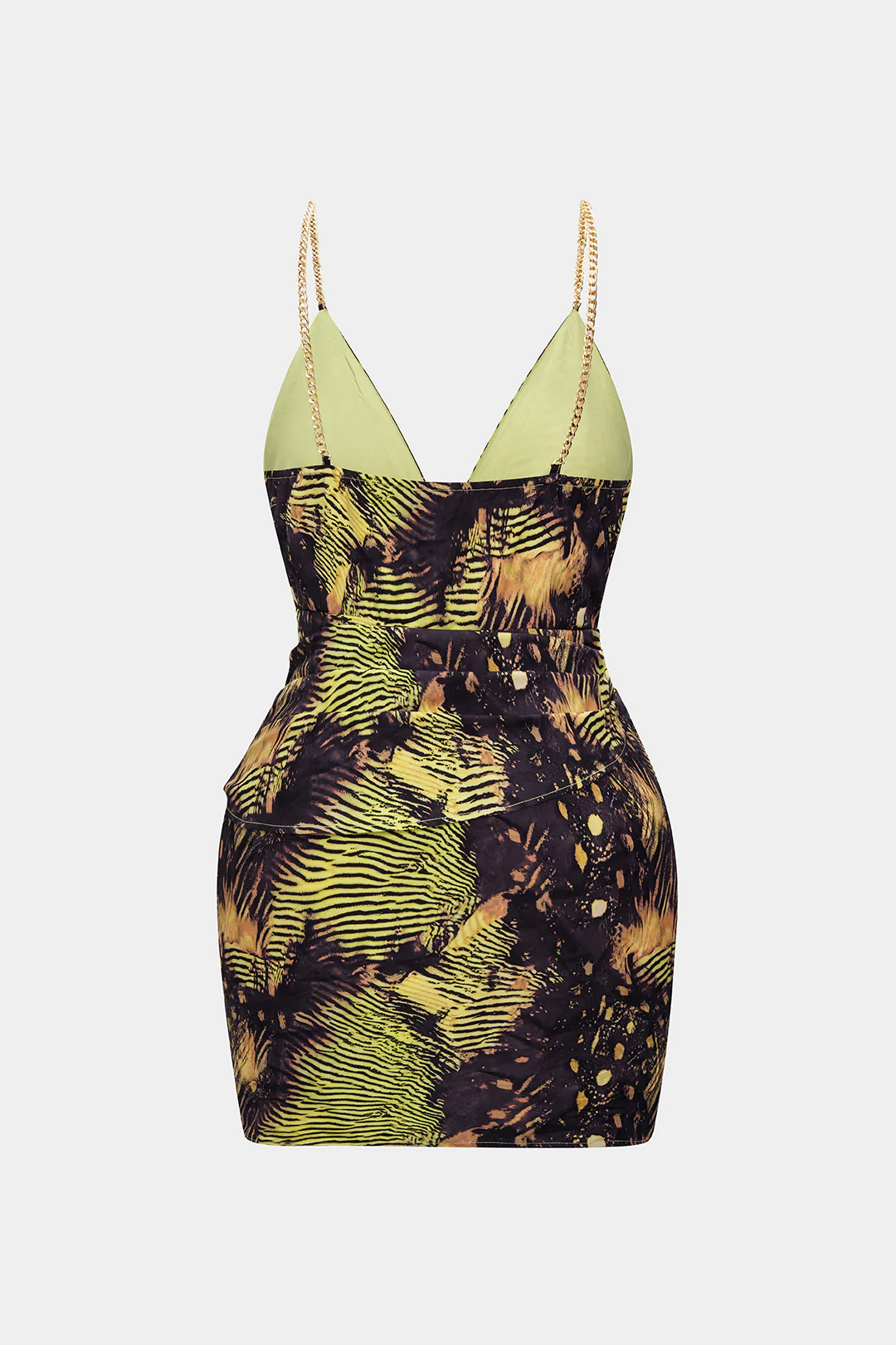 Plus Size Tropical Print Metallic Chain Asymmetrical Ruched Sleeveless Mini Dress - Weenar