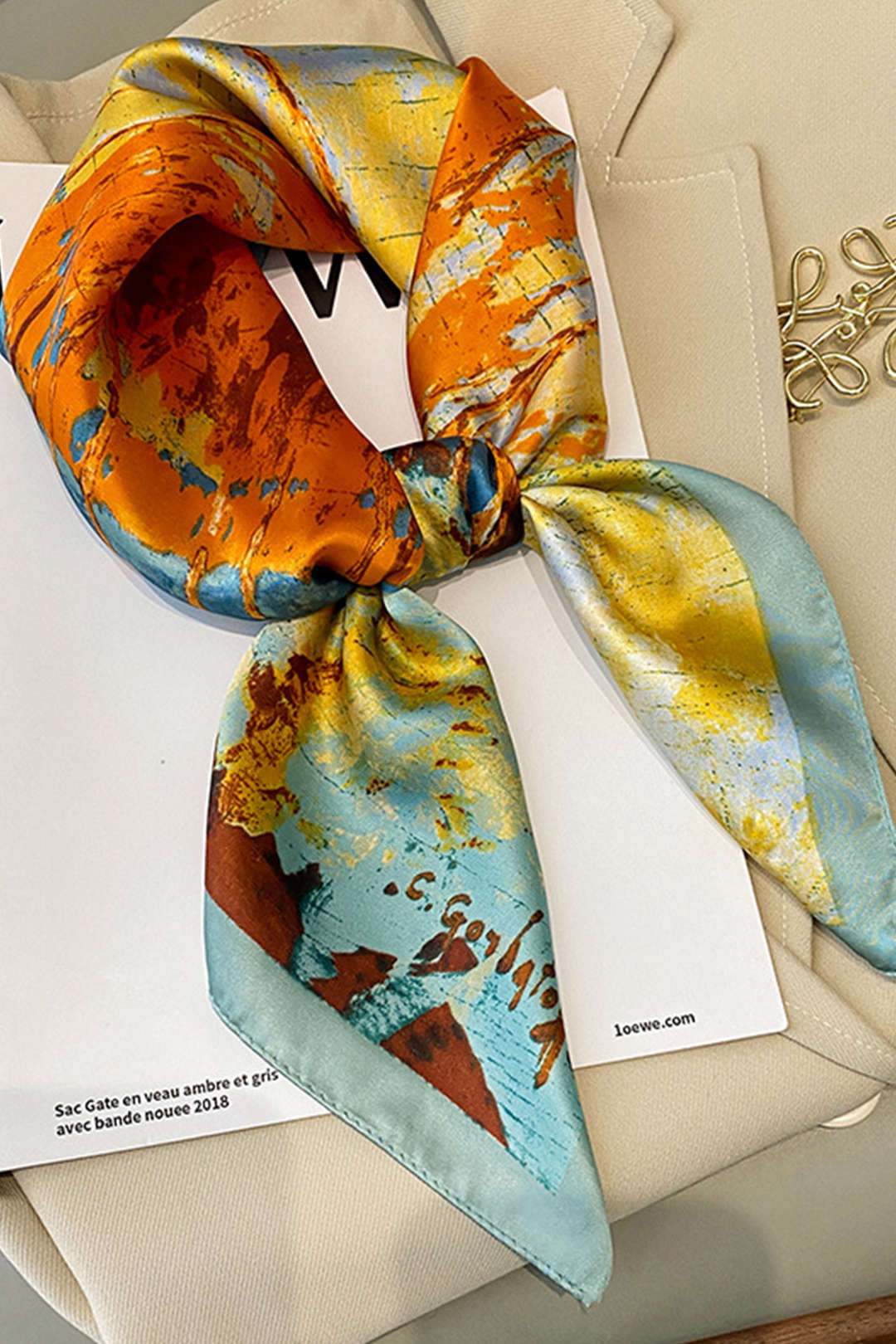 Abstract Print Satin Scarf - Weenar