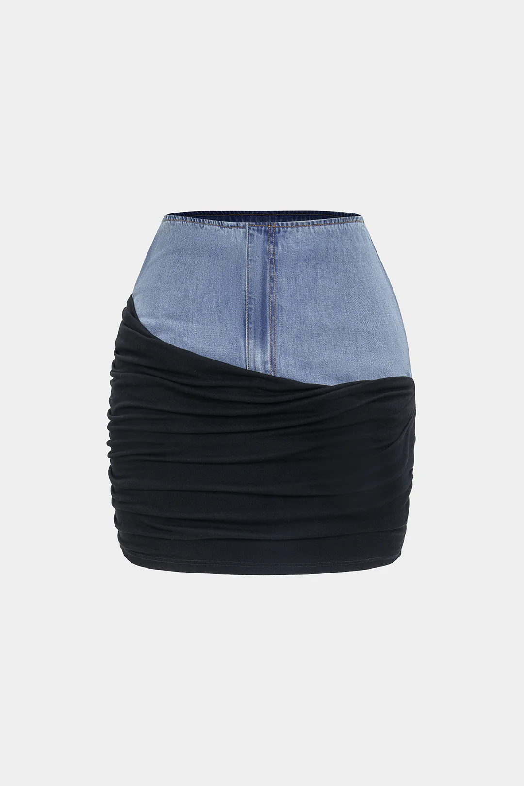 Denim Patchwork Ruched Skirt - Weenar