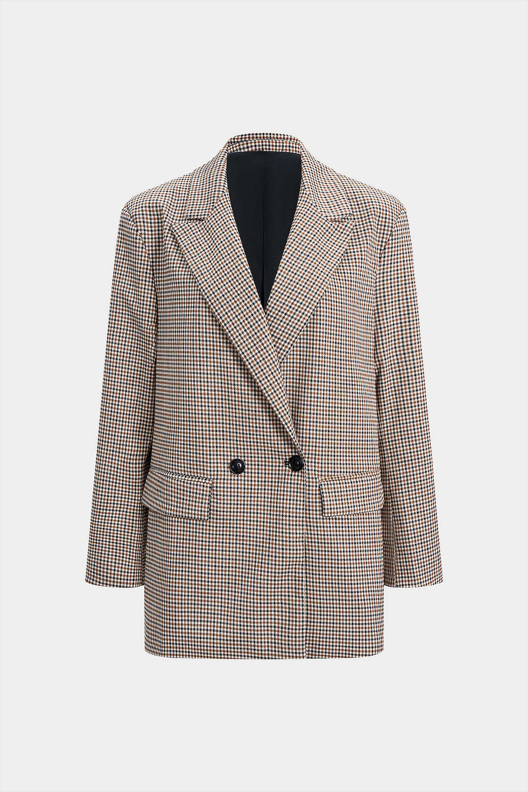 Plaid Contrast Print Button Notched Lapel Blazer - Weenar